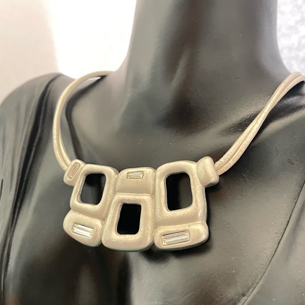 Chicos Silver Tone Rectangular Statement Necklace - image 3